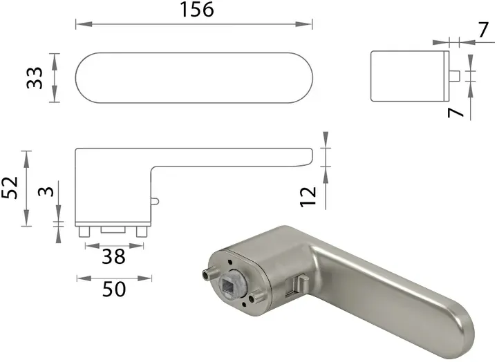 Az MPK IMPRESSA SWITCH LOCK - OR ajtókilincs méretei